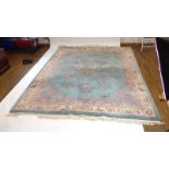 A Chinese 'Jade' wool carpet with a turquoise ground, by 'Hand Made Carpets Ltd.