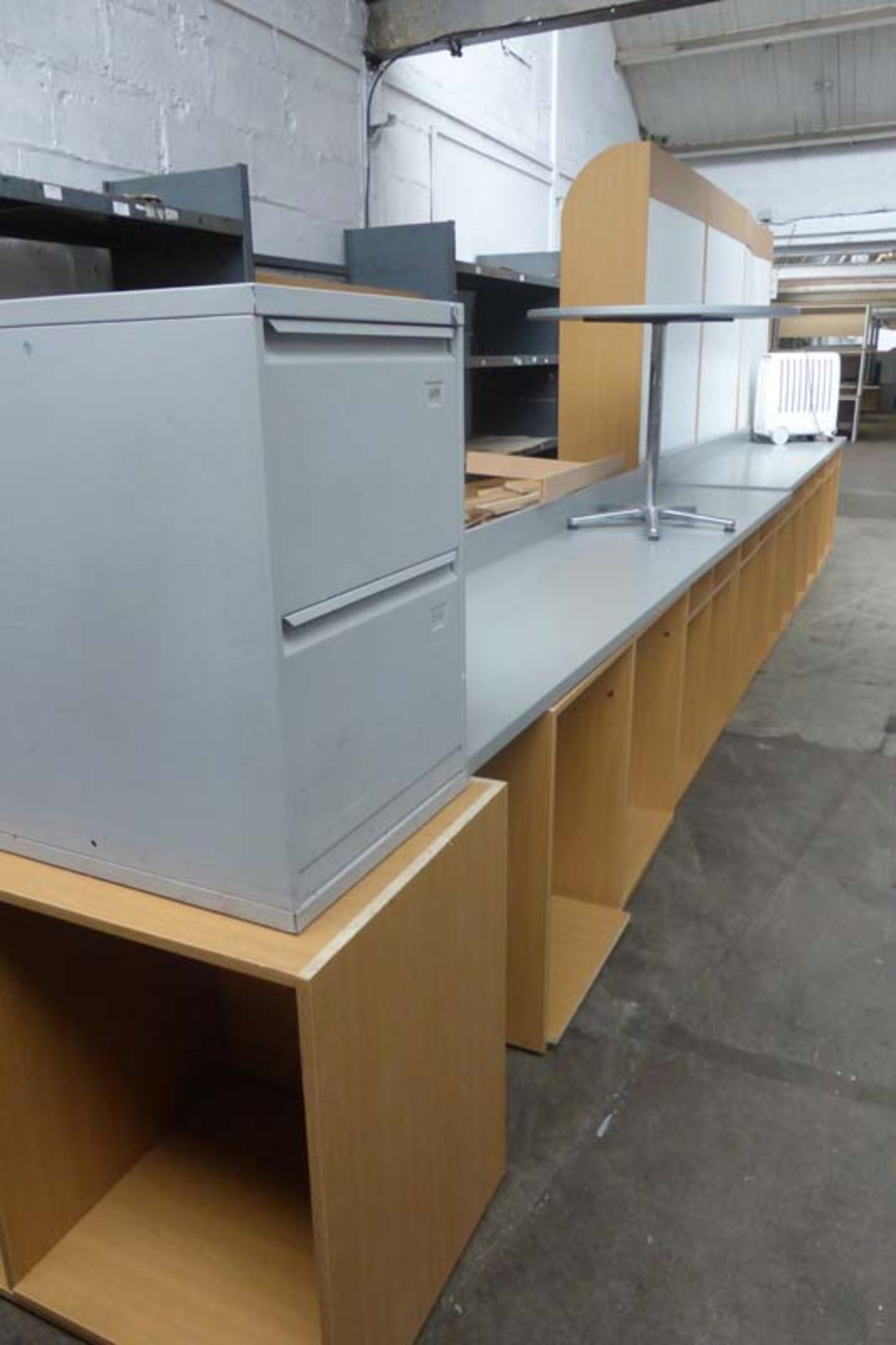 Large quantity of light oak shop display shelving for a haberdashery with grey work tops, large tile - Image 4 of 5