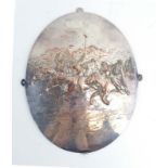 After Thomas Swaffield Brown (1845-1914), a silver plated plaque relief decorated with a polo match,