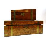 A 19th century figured walnut and brass bound writing slope, w.