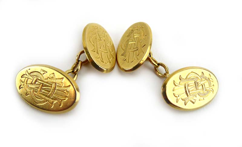 A pair of 19th century 18ct yellow gold cufflink's of oval form, hallmarked for Deakin & Francis, - Image 2 of 2