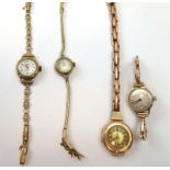 Four early 20th century ladies 9ct yellow gold cased wristwatches by Benson, Rotary and others,