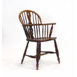 A late 19th century ash and oak Windsor armchair
