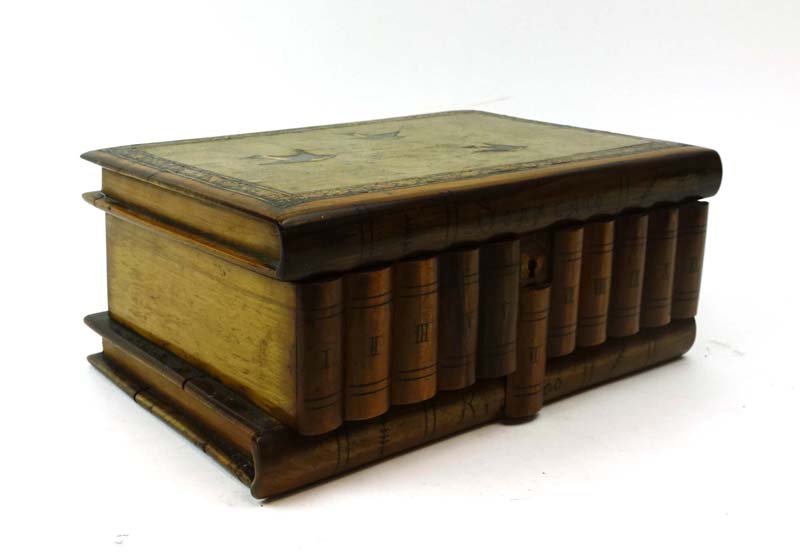 A Sorrento walnut and marquetry 'puzzle' box, w.