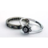 A 9ct white gold cluster ring set small diamonds and sapphires,