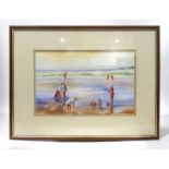 John Farquharson, Figures on a beach, signed, watercolour, 26 x 41.