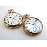 An early 20th century gold plated open face pocket watch by Record,