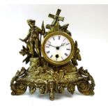 A 19th century timepiece, the gilt figural case under a glass dome, h.