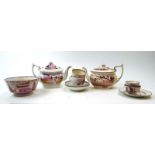 A mixed group of late 18th/early 19th century Sunderland lustre table ware comprising two teapots,