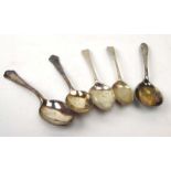 A group of five silver teaspoons, various designs, dates and makers, 2.