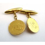 A pair of 18ct yellow gold cufflink's of torpedo/circular form, 8.