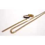 A 9ct yellow gold flat curblink necklace with lobster clasp, a small necklace section,