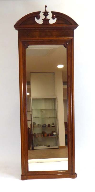 A late 19th/early 20th century walnut and ebony strung pier mirror with an architectural pediment, - Image 2 of 2
