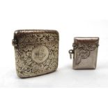 Two Victorian and later silver vesta cases of cushioned rectangular form,