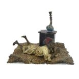 An Austrian cold painted bronze ink stand by Franz Bergman,