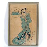 A late 19th/early 20th century Japanese woodblock print depicting a geisha in traditional dress,