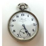 A silver cased open face pocket watch by Record,