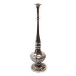 A late 19th/early 20th century Anglo-Indian metalware rose water sprinkler of elongated vase shaped