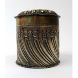 A Victorian silver lidded canister of cylindrical form with gadrooned decoration, London 1889, h. 8.