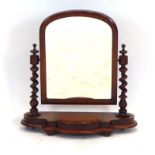 A Victorian mahogany dressing table mirror with barley twist supports and a platform base, h.
