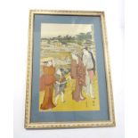 After Katsukawa Shuncho, 'Autumn Excursion During an Abundant Harvest', coloured lithographic print,