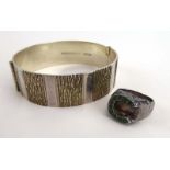 A silver bark design bracelet, hallmarked for Birmingham 1971, internal w.