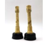A pair of early 20th century Chinese Export carved bone candlesticks, h.