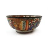An 18th century Chinese Export bowl decorated in coloured enamels with traditional court scenes, d.