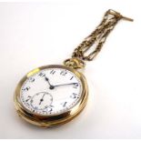 An early 20th century gold plated open face pocket watch,