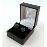 A pair of 9ct yellow gold ear studs set cabochon malachite, d. 0.