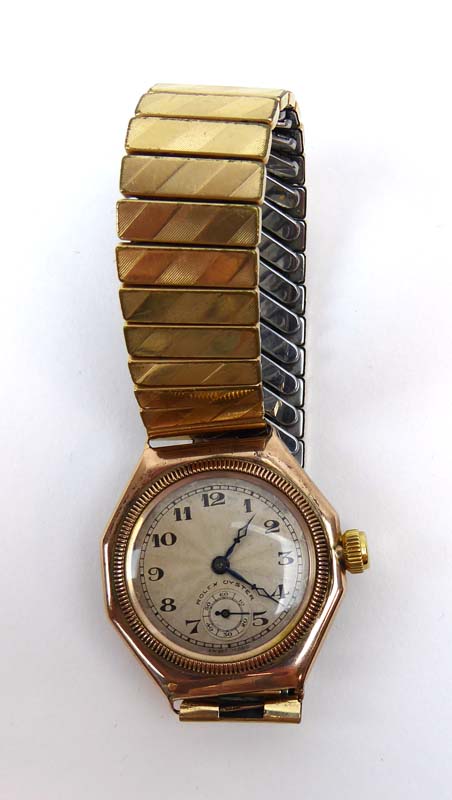 An early 20th century gentleman's yellow metal manual wind 'Oyster' wristwatch but Rolex,