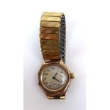 An early 20th century gentleman's yellow metal manual wind 'Oyster' wristwatch but Rolex,
