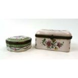 A French enamel hinged box of rectangular form decorated with floral sprays, w.