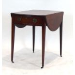 A George III mahogany, ebony strung and rosewood crossbanded Pembroke table with a single drawer,