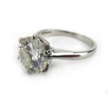An 18ct white gold ring set Charles & Colvard moissanite, stone approximately 3 carats, ring size O,
