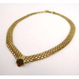 A 9ct yellow gold mesh link necklet with lobster clasp, 12.