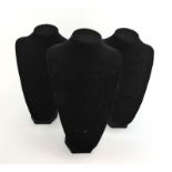 Three black plush necklace display stands, h. 34.