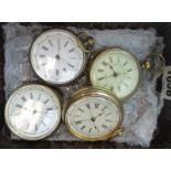 Four early 20th century base metal cased open face chronograph pocket watches by Tell and others,