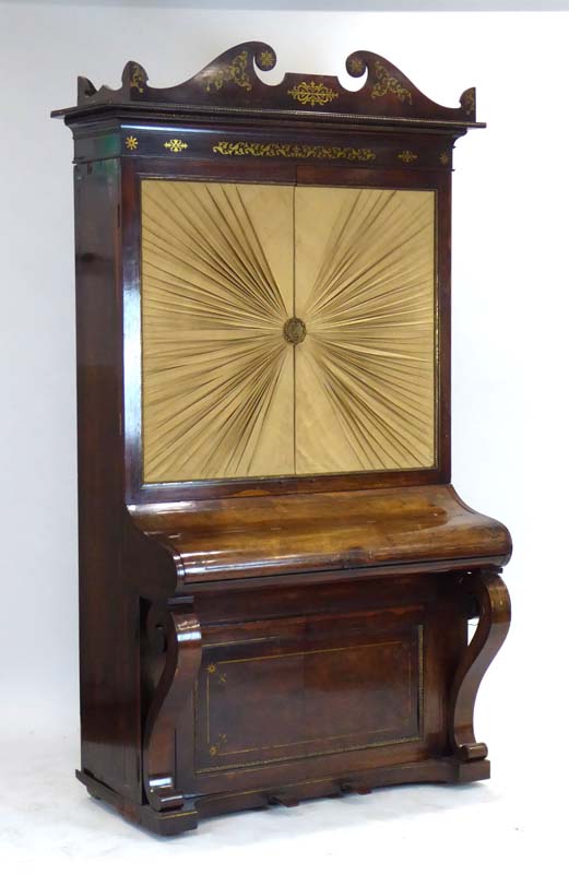 An upright combined barrel piano by Henderson, London, later converted into a bookcase,