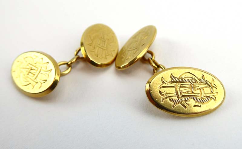 A pair of 19th century 18ct yellow gold cufflink's of oval form, hallmarked for Deakin & Francis,