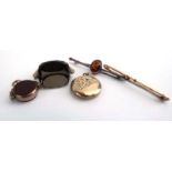 A mixed parcel of jewellery comprising a yellow metal mounted swivel fob set smoky quartz,