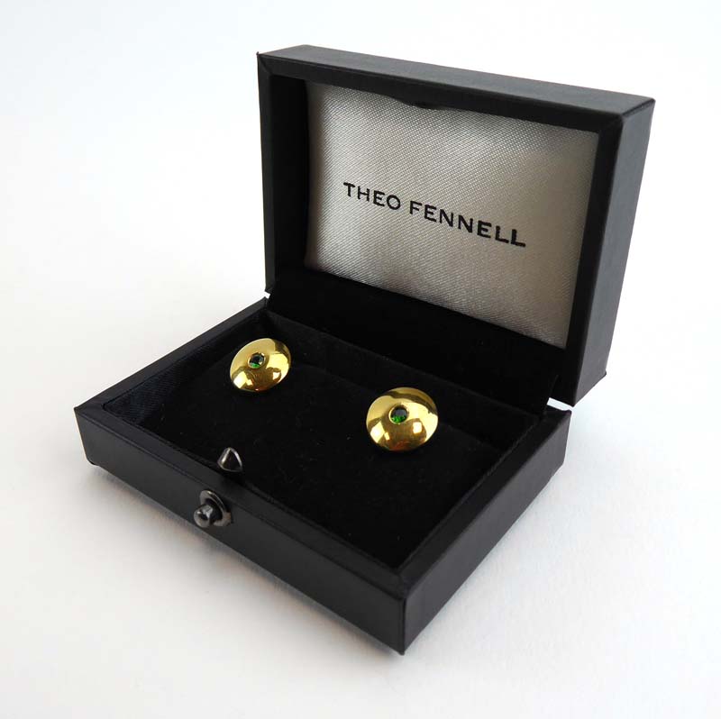 A pair of Theo Fennell 18ct yellow gold ear studs of disc form,