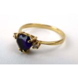 A 14ct yellow gold ring set heart shaped amethyst and two small diamonds, ring size L, 1.