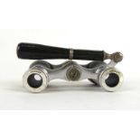 A pair of Asprey mother-of-pearl and green leather opera glasses,