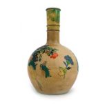 A late 19th century Spode stoneware bottle vase incised and decorated in coloured enamels in the