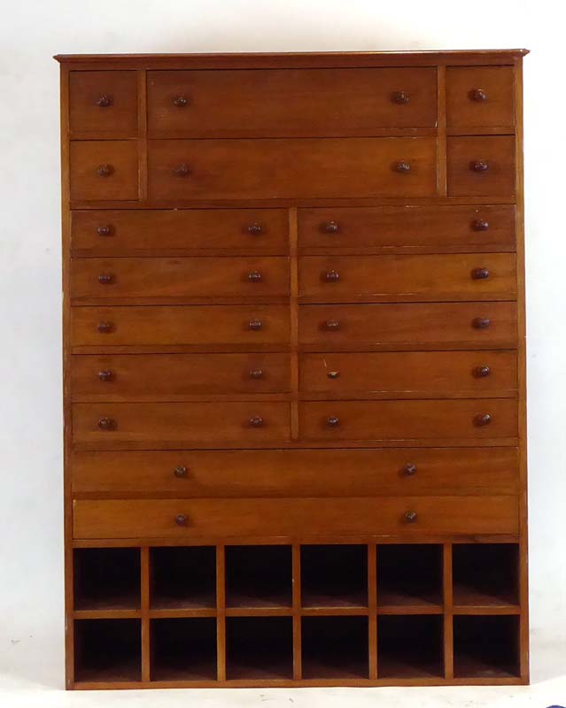 An eighteen-drawer mahogany haberdashery cabinet, w.