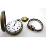 A base metal cased open face pocket watch,