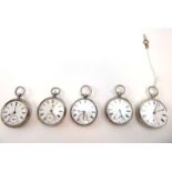 Five late 19th/early 20th century silver and metalware cased open face pocket watches,