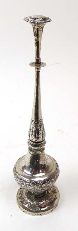A late 19th/early 20th century Anglo-Indian metalware rose water sprinkler of elongated vase shaped - Image 2 of 2