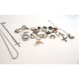 A mixed parcel of silver and metalware jewellery including a ropetwist necklace, rings,
